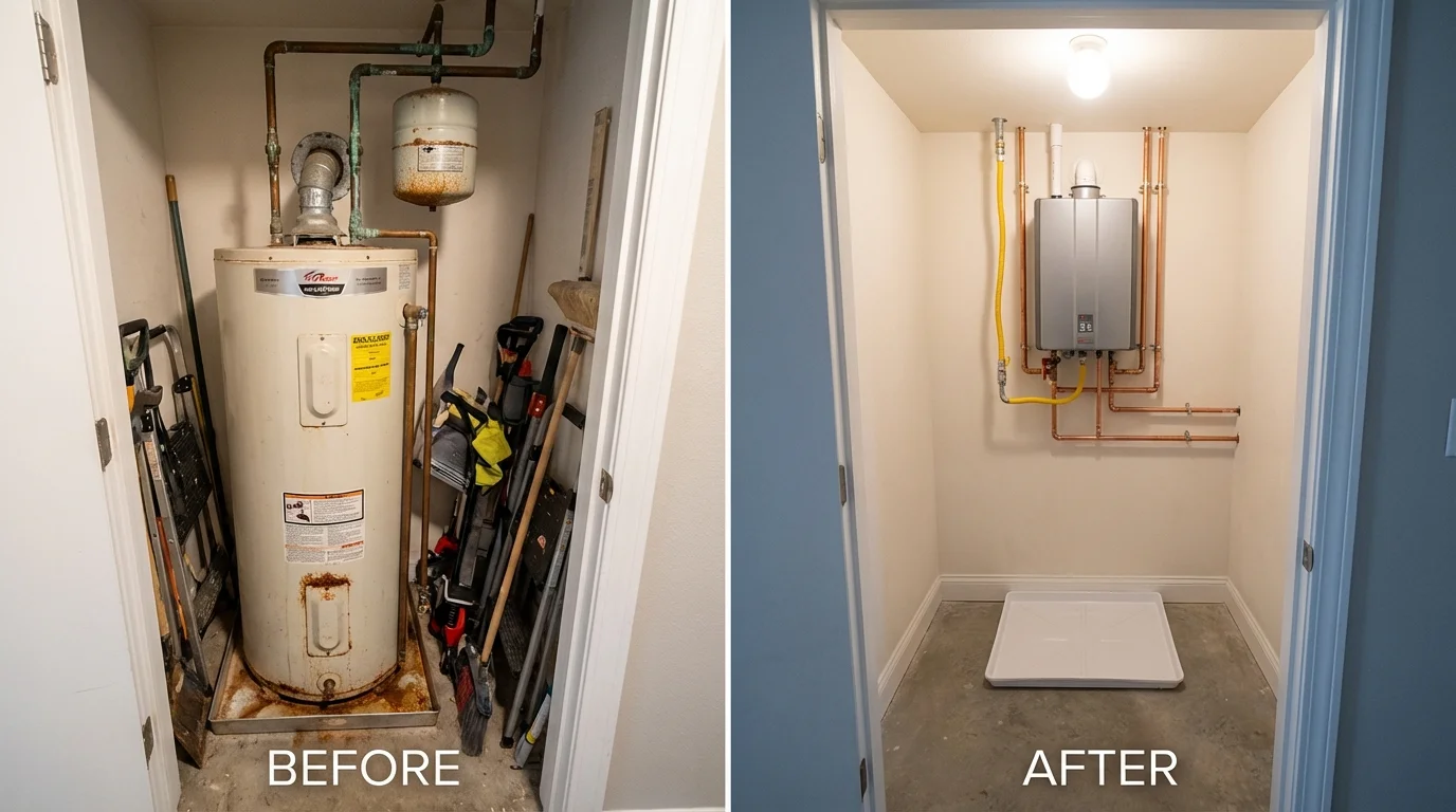 Tank water heater versus wall-mounted tankless unit comparison for Chatham, IL homeowners